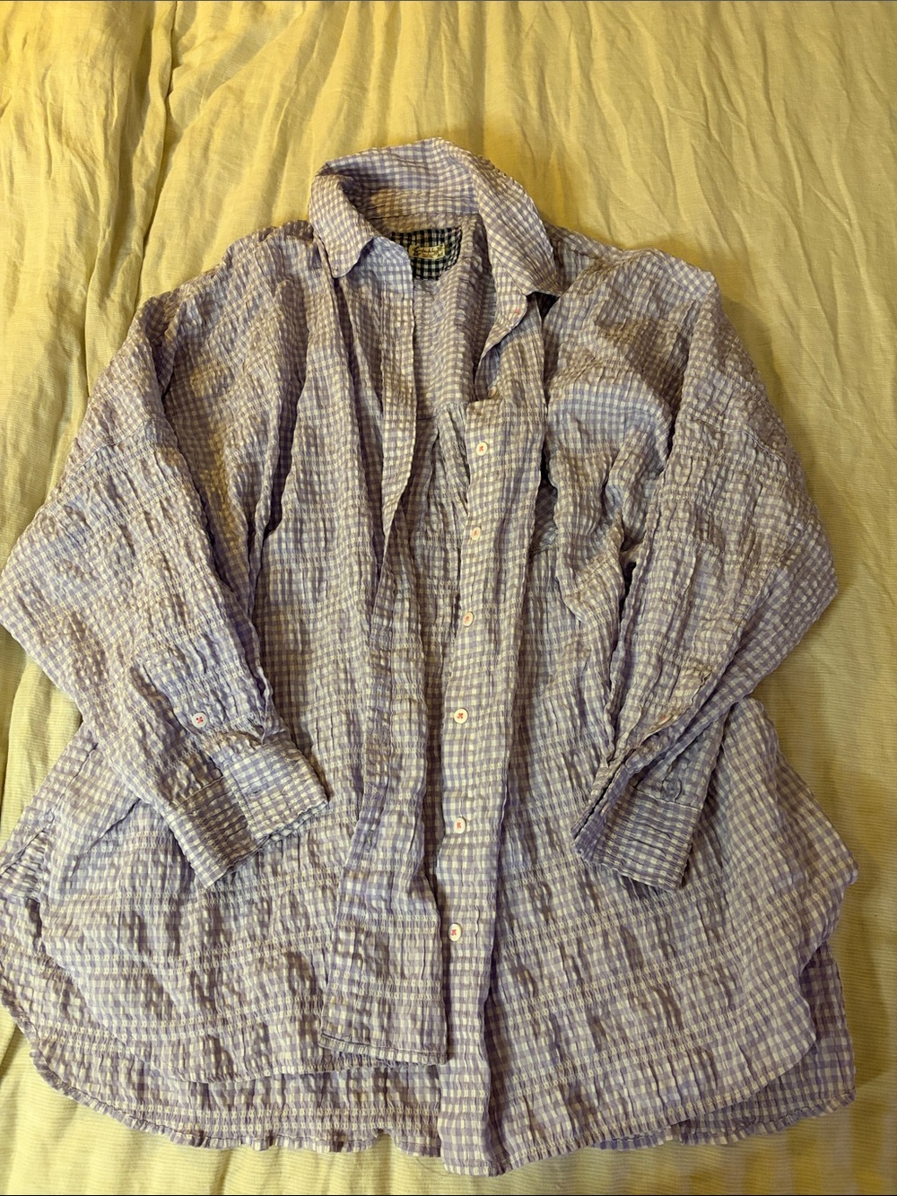 Free People Lavender Check Lightweight Button-Front Pajama Top